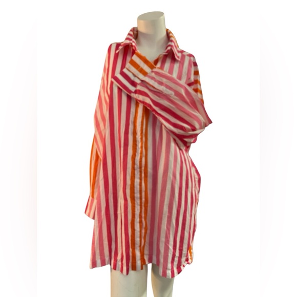 Super Cute Striped Pink and Orange Button-Up Shirt - Picture 6 of 7